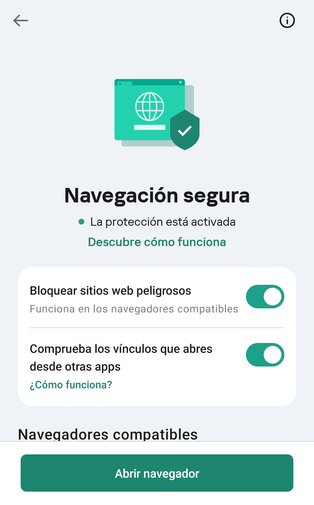 Cómo activar la Navegación segura en Kaspersky para Android