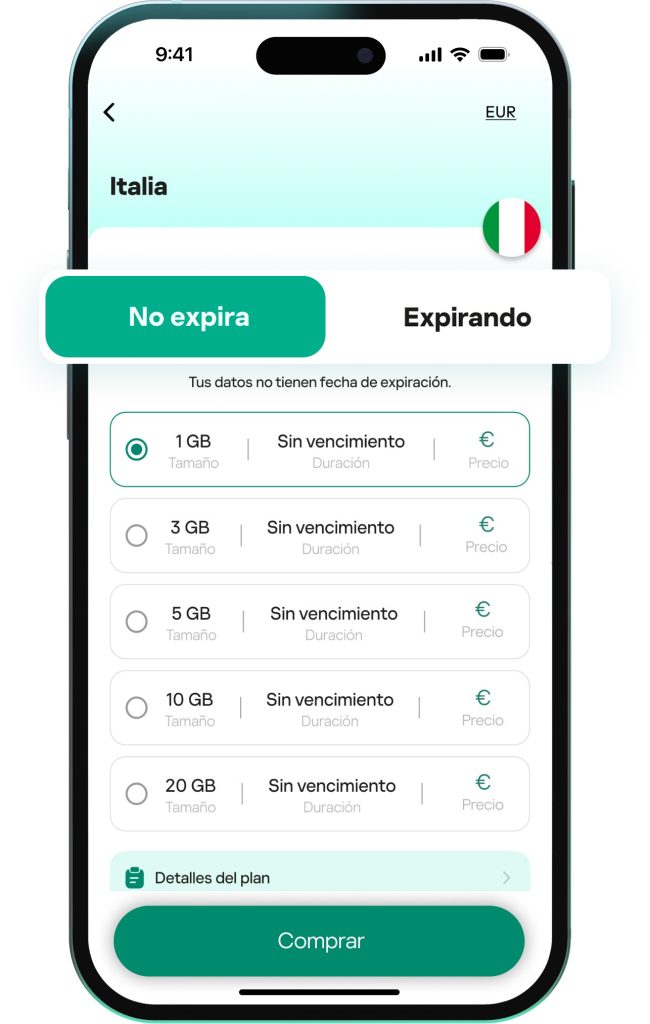 En los planes Expirando, tienes que utilizar todos los datos en un período determinado; en los planes No expira, los datos esperarán pacientemente tu próximo viaje.