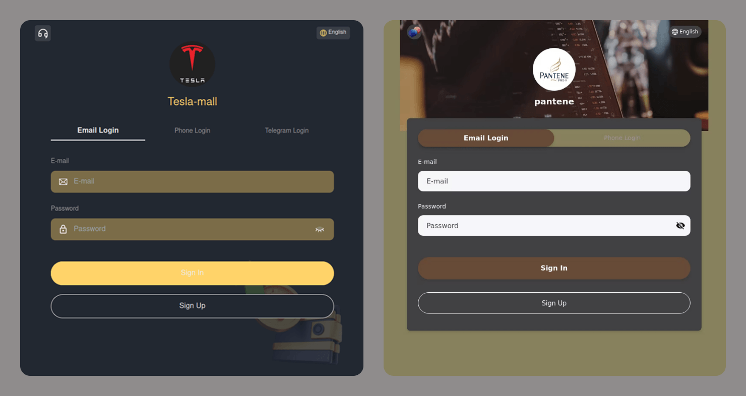 Formularios de entrada de credenciales en sitios fraudulentos que imitan a Tesla y Pantene