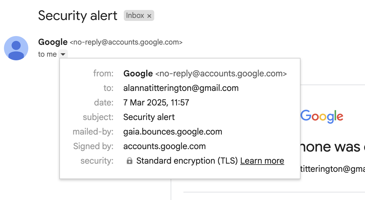 Alerta de seguridad de Google verdadera