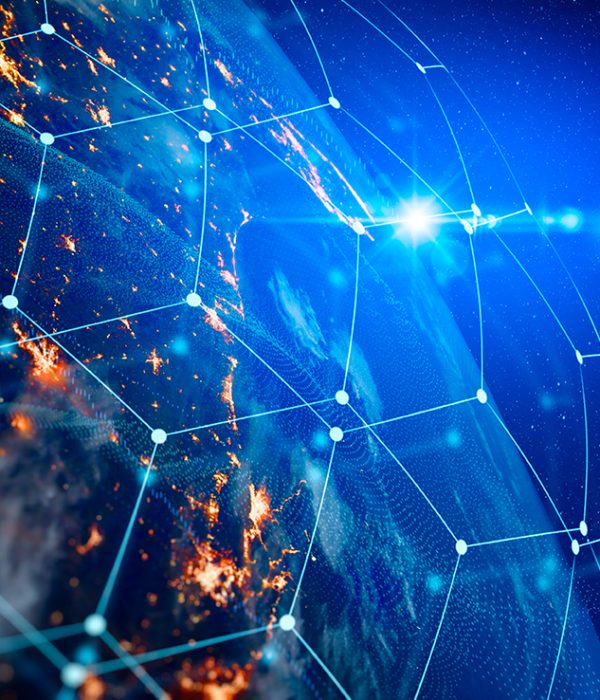 Communication technology for internet business. Global world network and telecommunication on earth cryptocurrency and blockchain and IoT. Elements of this image furnished by NASA