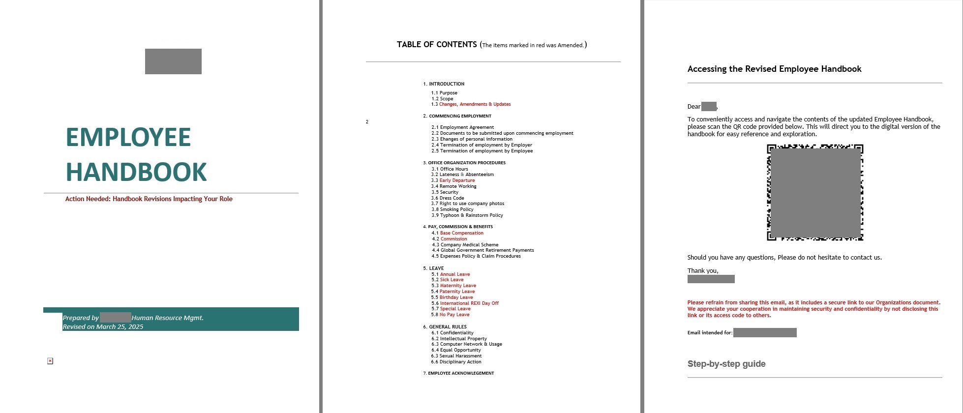 Un documento que simula destacar las actualizaciones de las pautas de RR. HH.