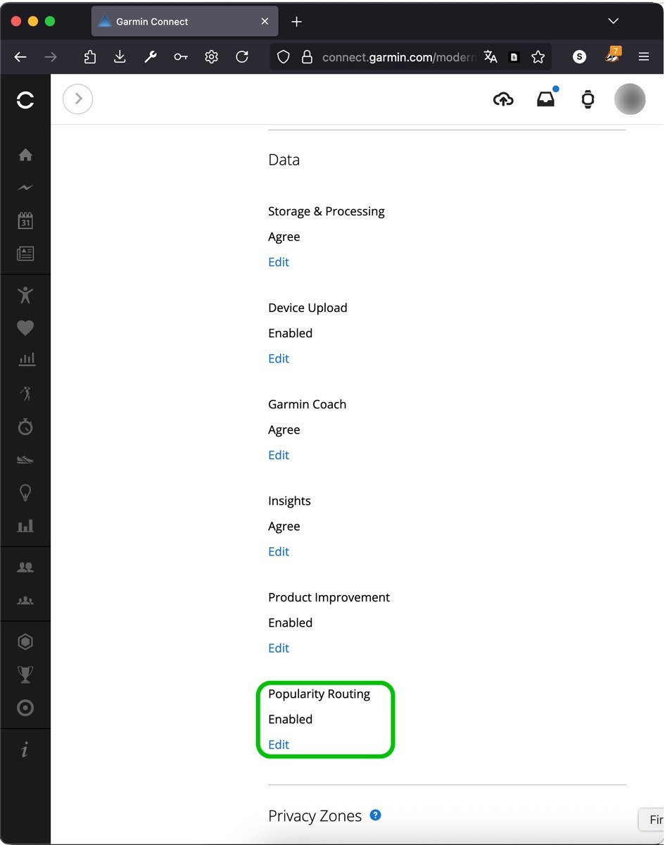 Cómo ajustar la configuración avanzada de recopilación y uso compartido de datos en Garmin Connect