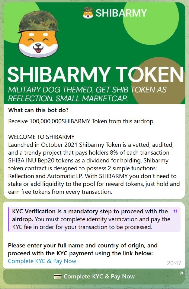 El bot de Telegram ofrece una verificación KYC falsa