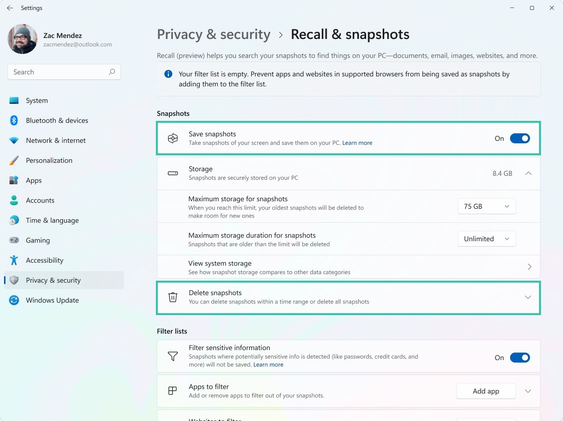 Cómo desactivar Recuerdos de Microsoft Copilot+