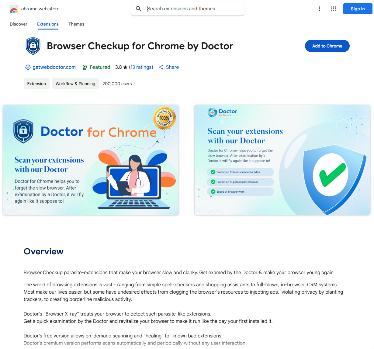 Ejemplo de extensión sospechosa en Chrome Web Store