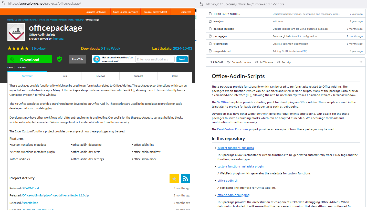 Página de "Officepackage" en SourceForge